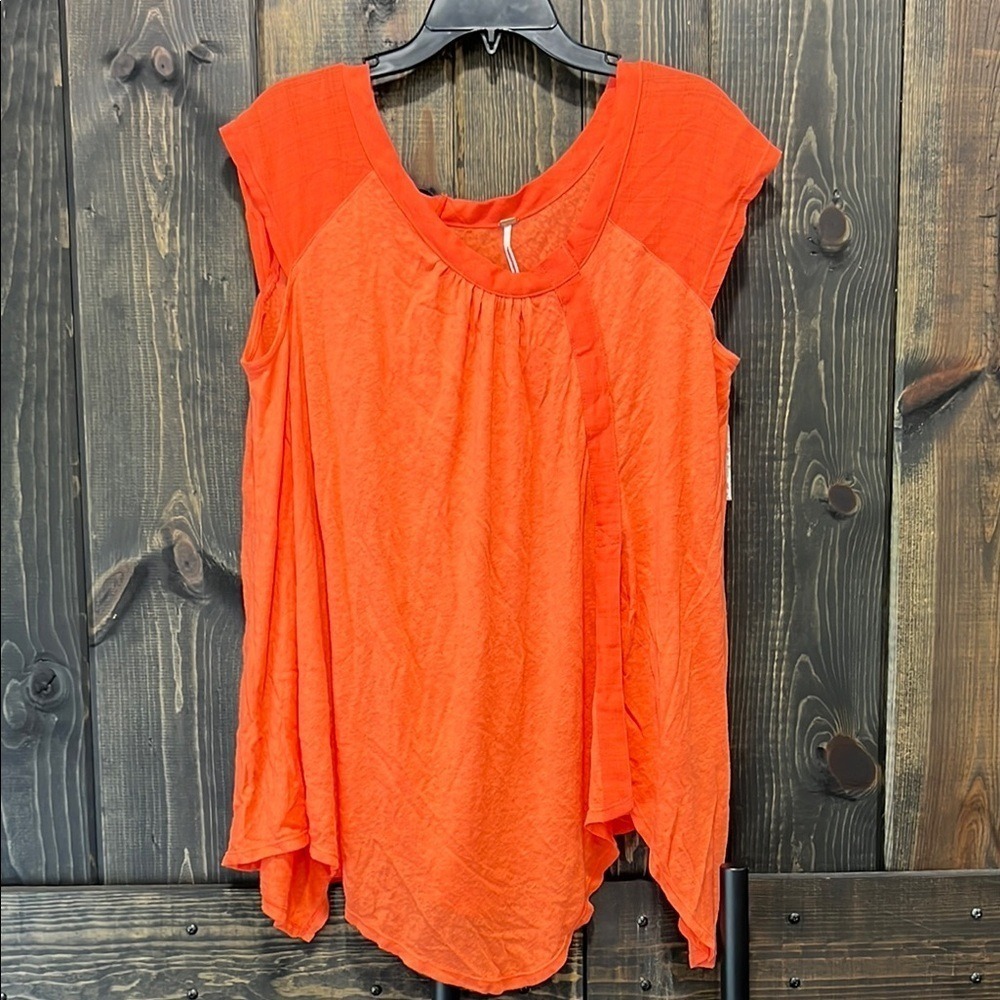 Free People FP Keep It Casual Coral Coast Linen‎ Top S Oversized NWT Flowy Boho